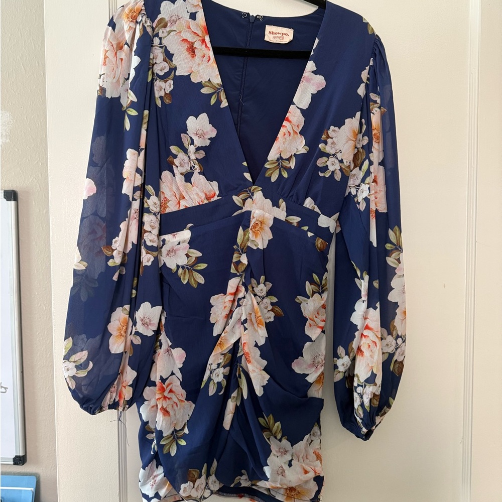 Floral V-Neck Dress with Long Sleeves
